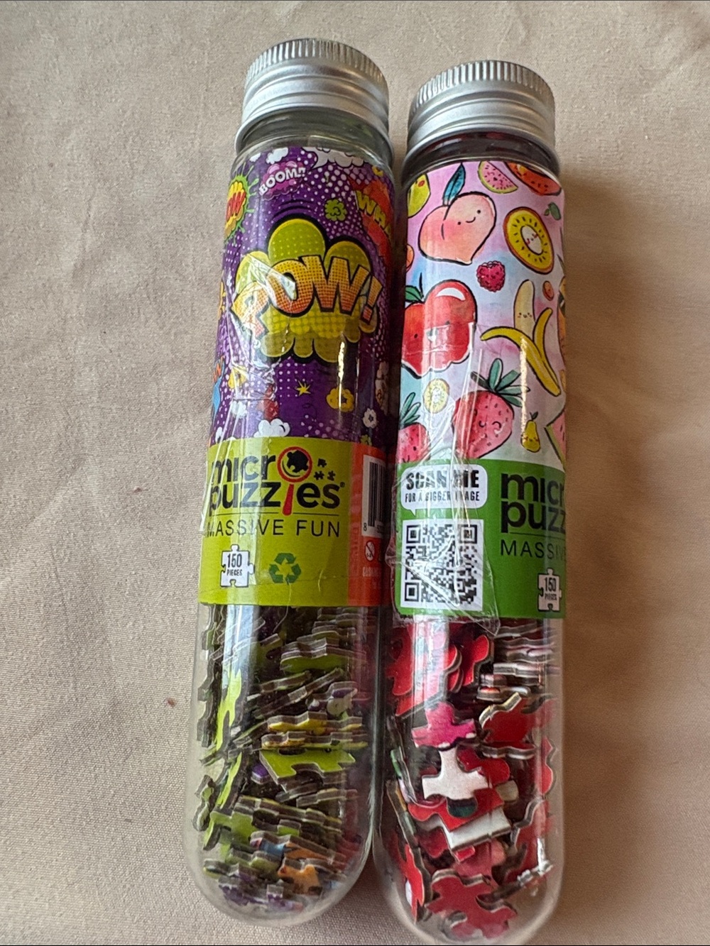 Fruit & Pow! Puzzle Tube Set — Pink and Purple Jigsaw Tubes
